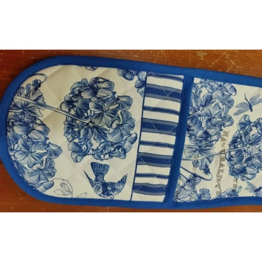 Michel‎ Design Works Double Oven Glove Mitts Blue Bird Flower Postal Euc